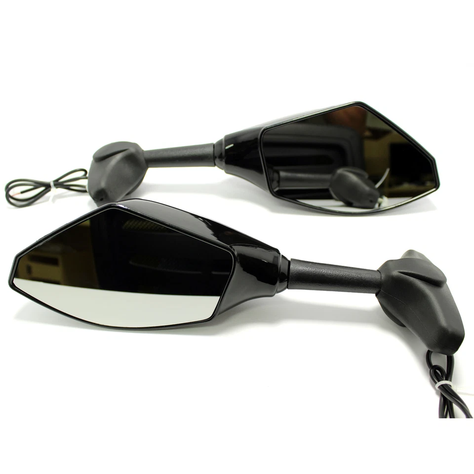 Espejos retrovisores negros para motocicleta con señales de giro LED para Yamaha YZF R1 R6 2000-2008 EE. UU. Foto 3 de 4