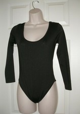 Women Small Leotard Top Black Bodysuit Long Sleeve Dancewear New
