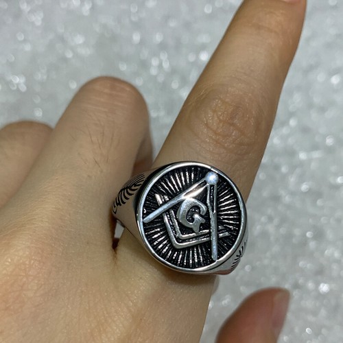 Neu Herren Freimaurerei Freimaurerei versilbert 316L Sainlels Stahl Freimaurer Ring - Bild 2 von 8