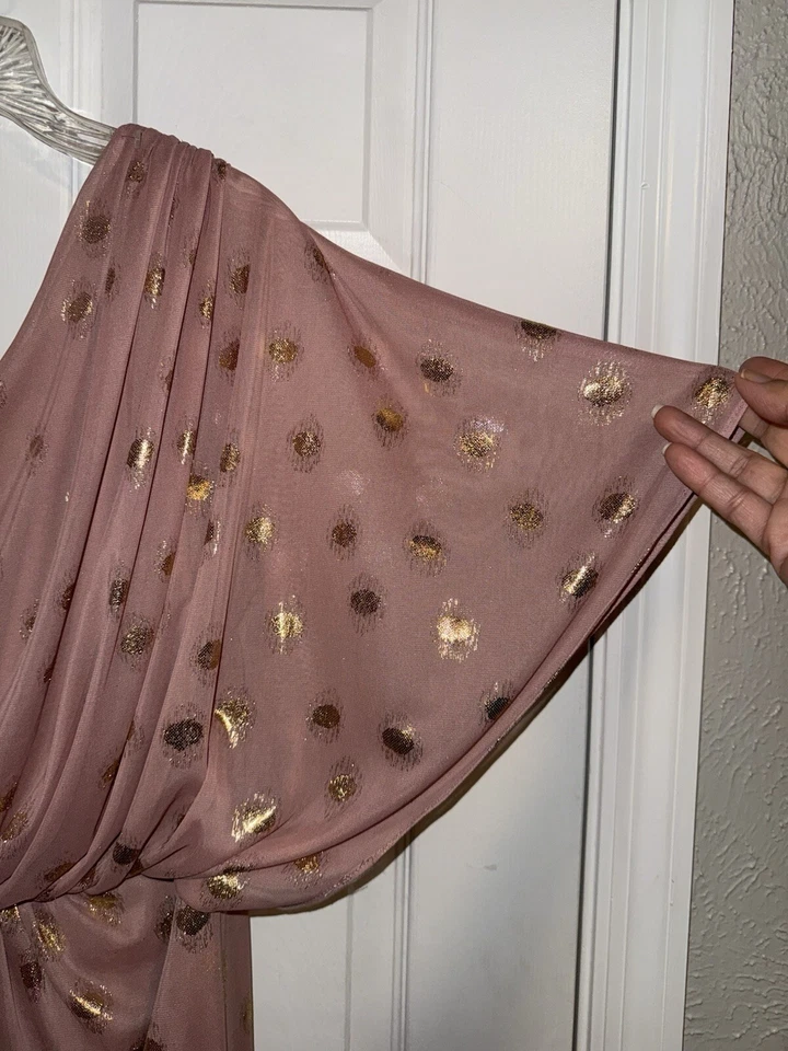 Adriana Papell Evening Dress Gold Foil One Shoulder Light Mauve Women’s Size 14 - Image 2 of 3
