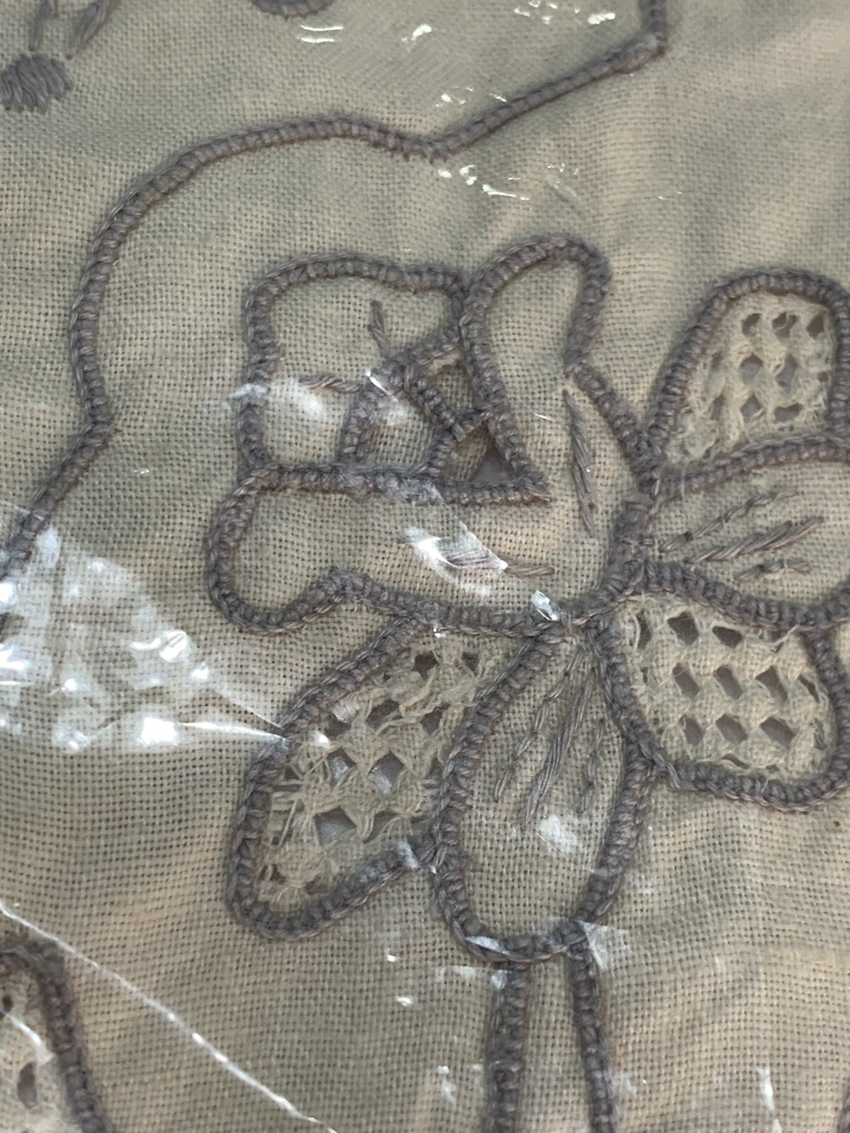 Vtg Embroidered Square Tissue Box Cover Cotton New Old Stock Cream Bathroom Deco