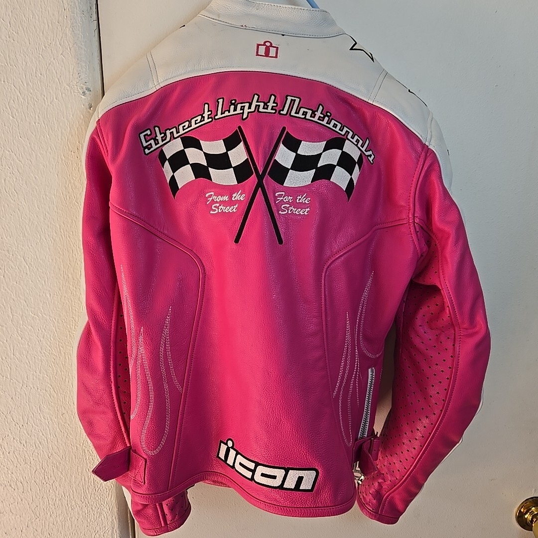 ICON Kitty Womens Motorcycle Jacket Outlaw Racing Leather Pink