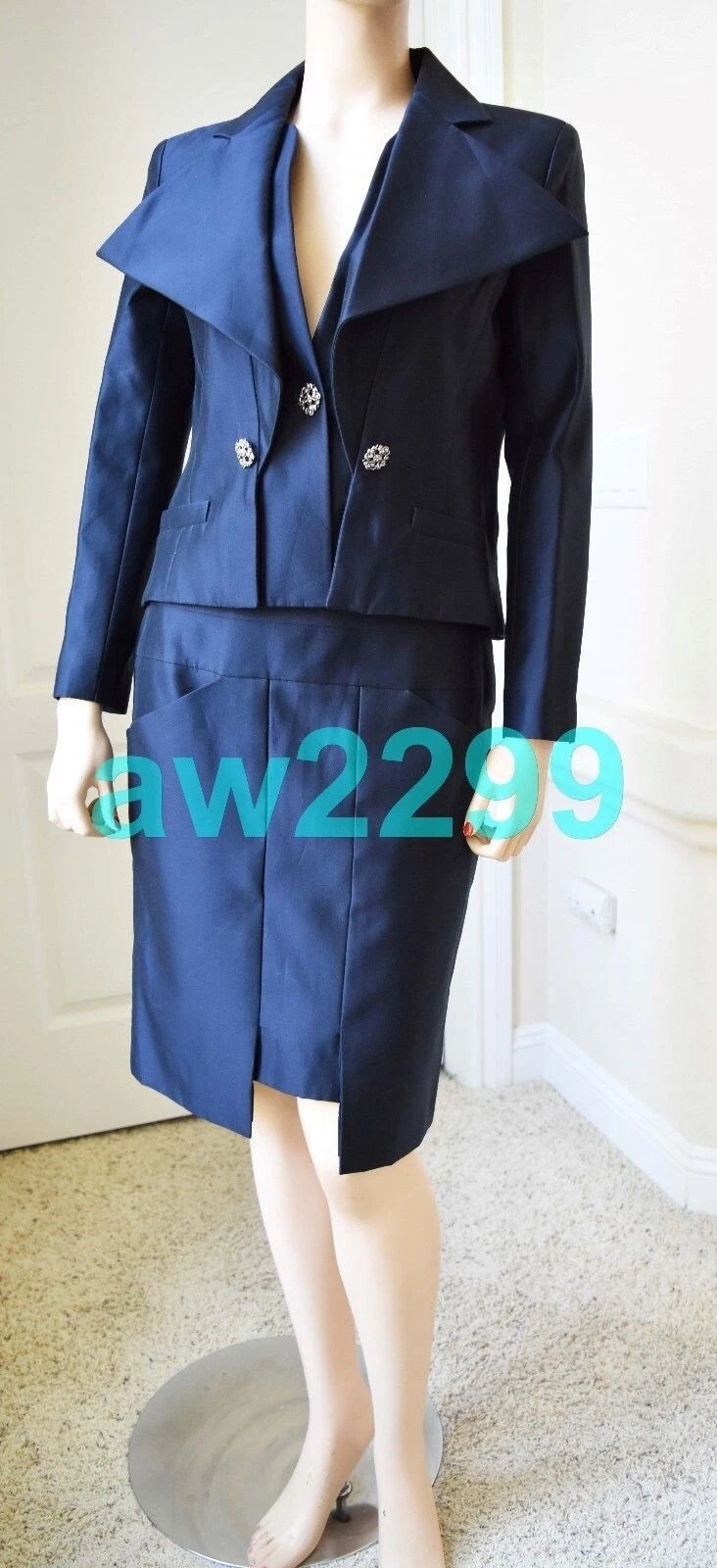 CHANEL 14C NUOVA CON ETICHETTE PIÙ RICERCATA RARA GONNA MARINA LOGO CC 38 GIACCA ABBINATA ELENCATA