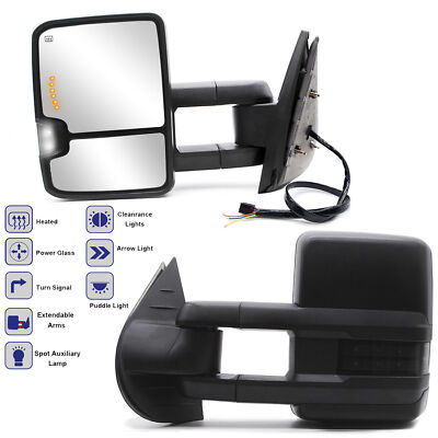 Tow Mirror Heated Arrow Signal For 10-13 GMC Sierra 1500 2500 3500 LH+RH Black