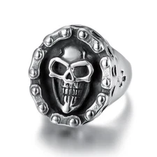 Men Bike Chain Skull Ring Stainless Steel Glasses Cross Skull Biker Jewelry Ring