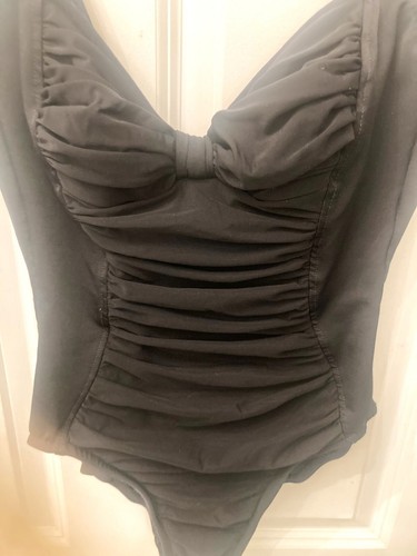 Vintage 90s Unite Swimsuit Black Ruched Front High Cut Size 8 Union Made