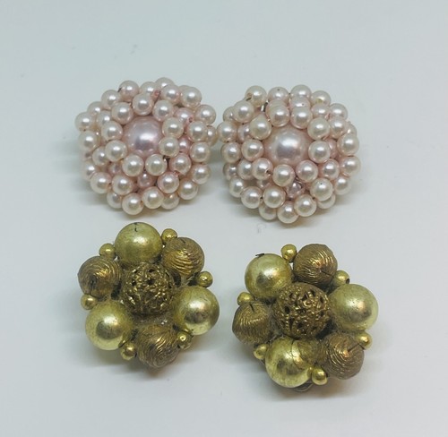 2 pairs of Vtg Clip- on Earrings, Signed Lisner and Japan Pink Gold Mid Century - Picture 7 of 7