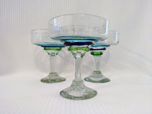 Authentic Hand-Blown Swirl Margarita Glasses Made in Mexico Set of 3 - Picture 10 of 10