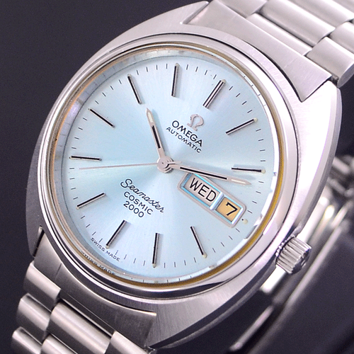VINTAGE OMEGA SEAMASTER COSMIC 2000 AUTOMATIC SKY BLUE DIAL DAY&DATE MEN'S WATCH