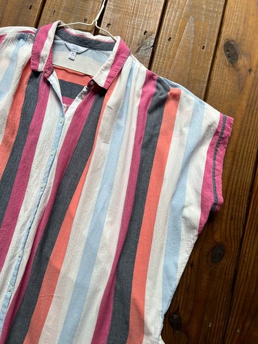 Time and Tru women's XL 16-18 white pink orange stripe short sleeve gauzy top - Picture 7 of 14