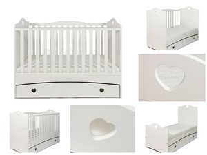 Solid Love Heart Imogen White Baby Cot Bed Drawer Optional