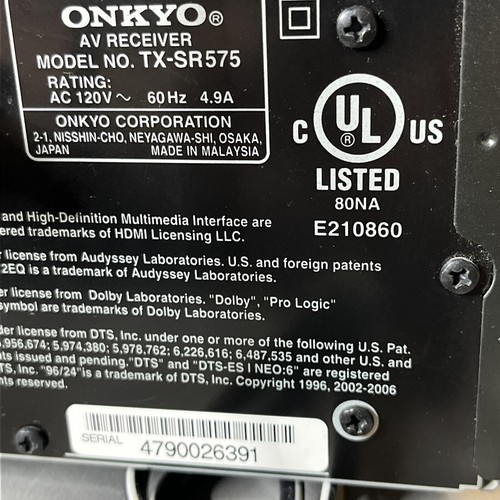 Onkyo TX-SR575 AM/FM Stereo 7.1-Channel  Home Theater Receiver Sirius Tested - Picture 11 of 13