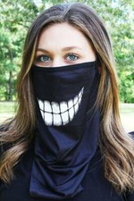 Black Halloween Anytime Bandana Face Mask Neck Gaiter w/Teeth. One Size Fits.