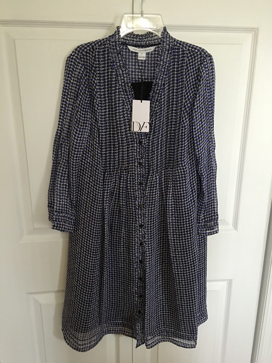 NWT $468 Diane von furstenberg DVF 100% Silk Long Sleeves Layla Dress Size