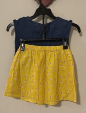 Genuine Kids Oshkosh Size 4t Girls 2 Piece Blue Yellow Tank Skirt Outfit A3974