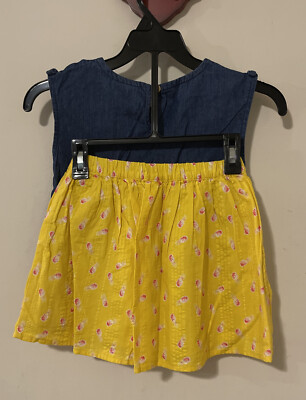 Genuine Kids Oshkosh Size 4t Girls 2 Piece Blue Yellow Tank & Skirt Outfit!A3974