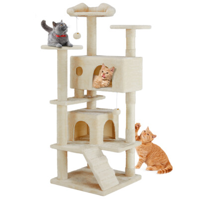 Cat Tree Tower 54in Multi-Level Pet House Condo Scratching Post Plate Ladder