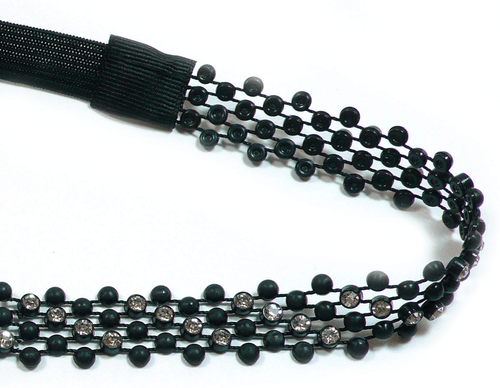 TB Sparkly Rhinestone Black Tone Elastic Stretch Women Girls Hair Headbands - Picture 2 of 4