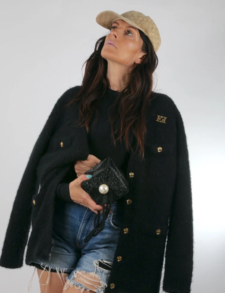 Bolso de Hombro Vintage Negro Lentejuelas Forma Cubo Perla Detalle Foto 2 de 4