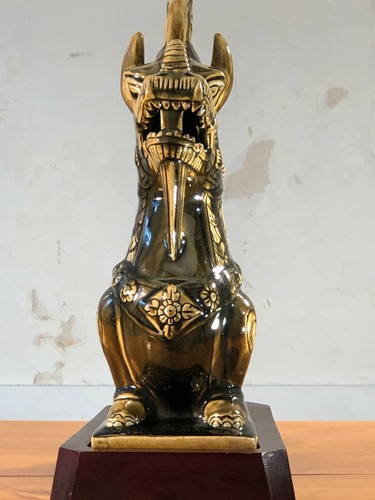 1970 LAMPE DRAGON CERAMIQUE CHINOISE SHABBY-CHIC ORIENTALISTE ZOOMORPHE Jansen - Imagen 11 de 12