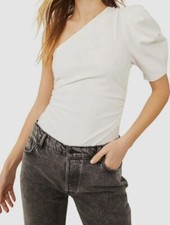 68 Free People Women's White Somethin Bout You One-Shoulder Bodysuit Size Large