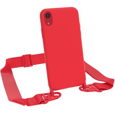 Für Apple iPhone XR Handyhülle zum Umhängen breites Band Kette Tasche Etui Rot