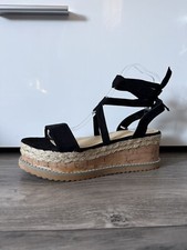 Women's Wedge Sandals Tie Up Summer Flatform Beach Party Platform Shoes Black