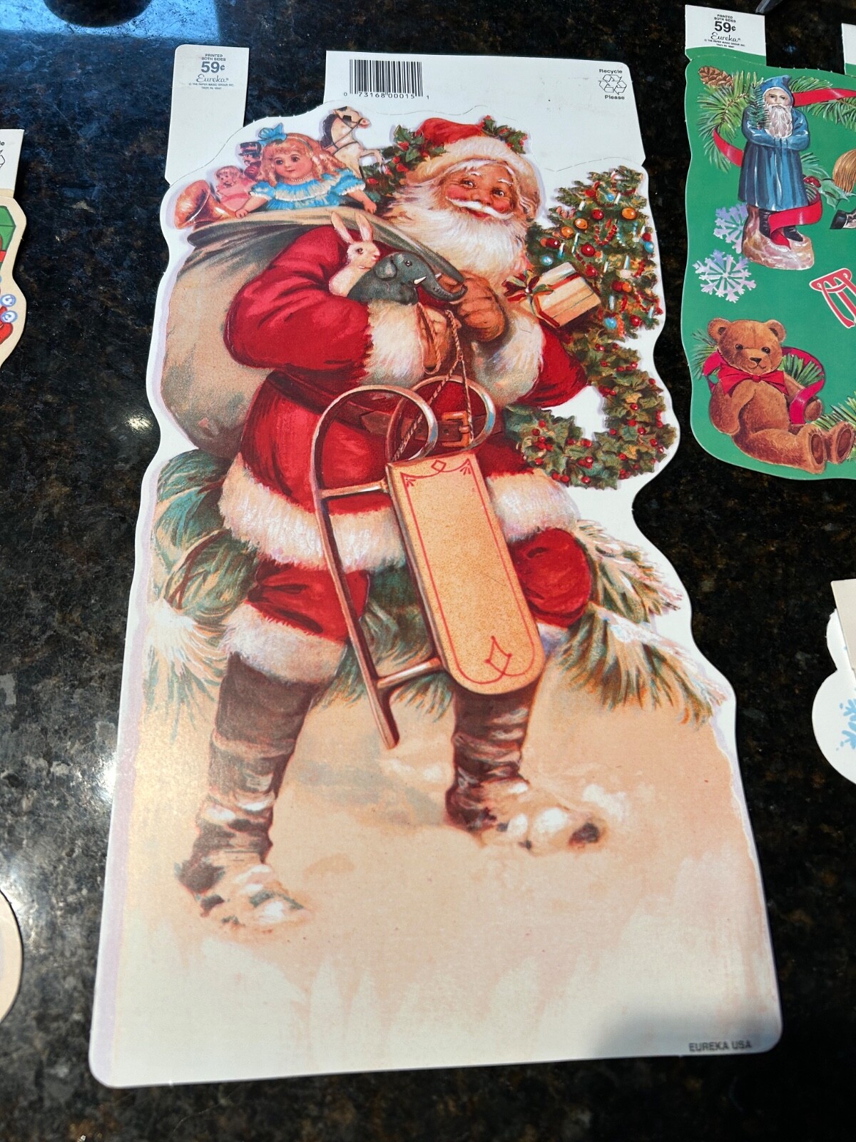 6 1990's Eureka Christmas Wall Decor Die Cuts Santa Snowman 2 Felt Trees Teacher