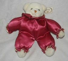 Russ Berrie Caress Soft Pets Cream Teddy Bear Stuffed Plush Red Satin 440 11"