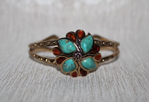 Barse Lark Cuff Turquoise, Carnelian, Amber Bronze 7" NWOT - Picture 3 of 8