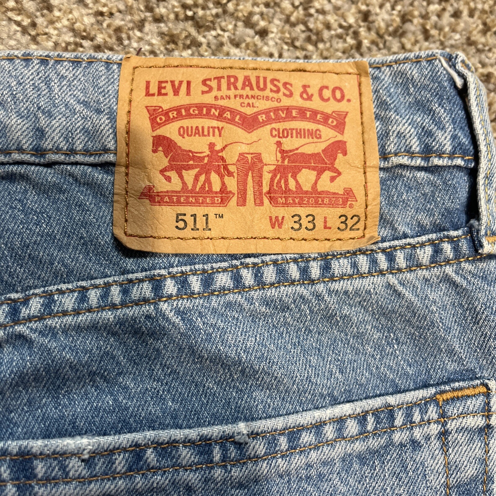 Levis 511 Womens Jeans 33x32 (33 X 26.5) Straight Leg Raw Hem Patches Blank Tab - View 17