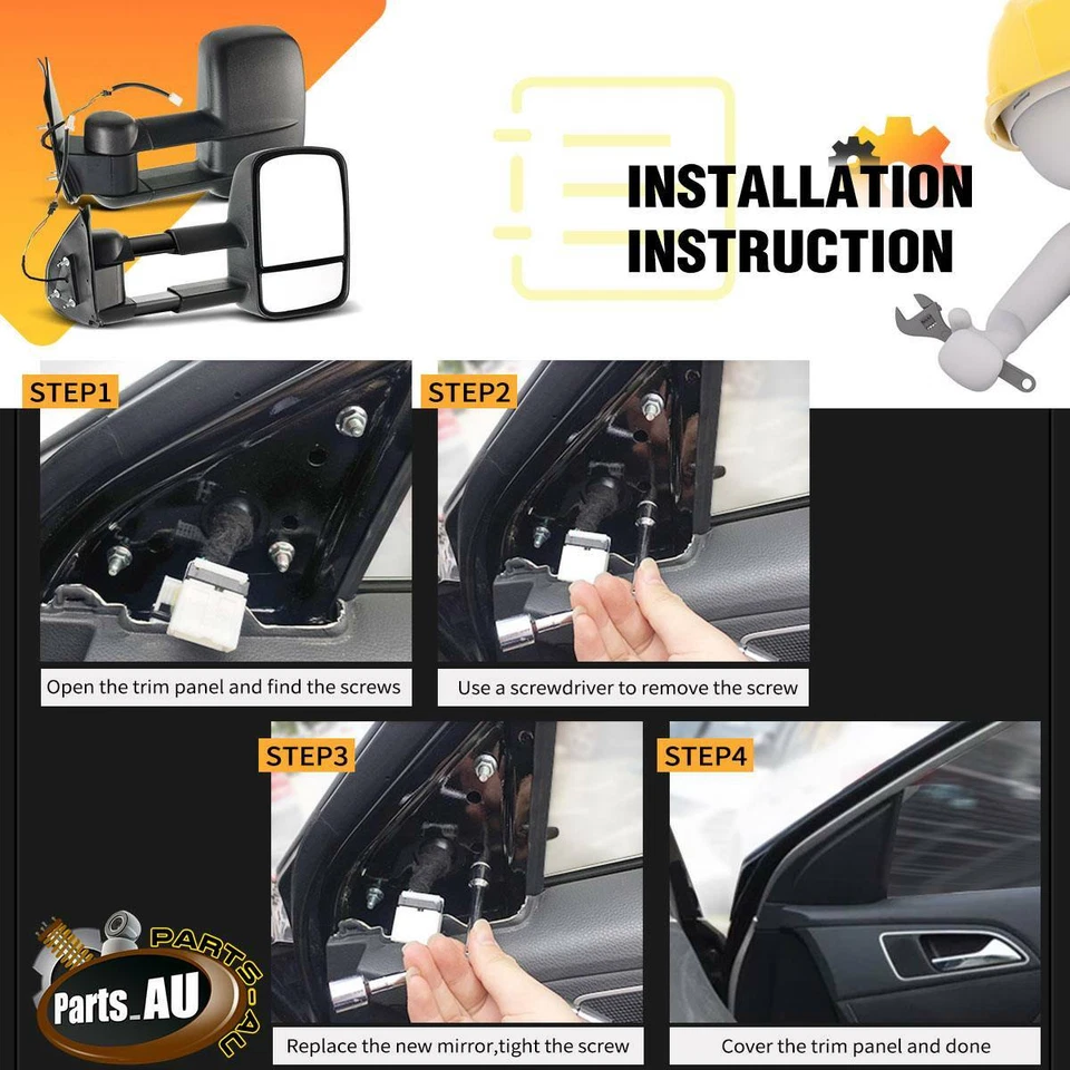 NEW Pair Black Extendable Towing Mirrors for Toyota Hilux 2005-2015/6 - image 3 of 4