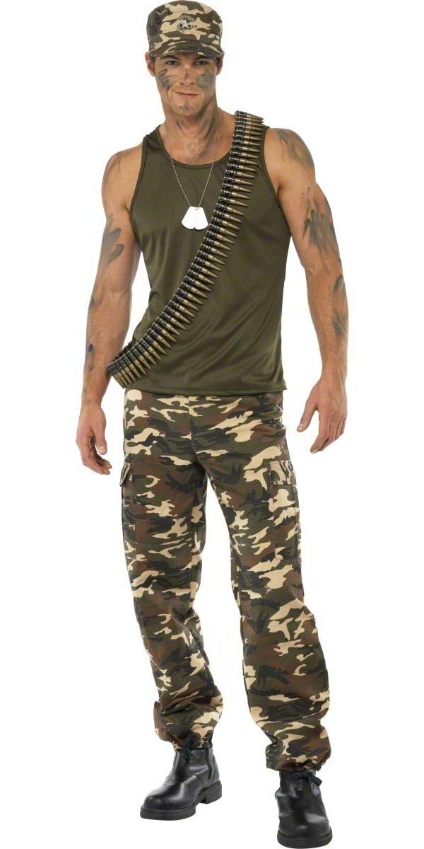 Smiffys Deluxe Khaki Camo Costume, Male, Khaki Green (Size L)