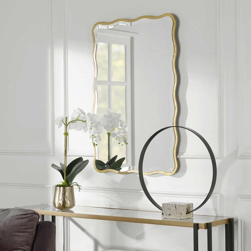 Aneta Scalloped Wall Mirror Aged Gold Finish Beveled 36"H ~ Uttermost 09827 - Picture 3 of 7