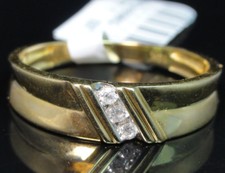 10k Yellow Gold Men's Three Stone Genuine Round Diamond Wedding Band Ring 6mm
