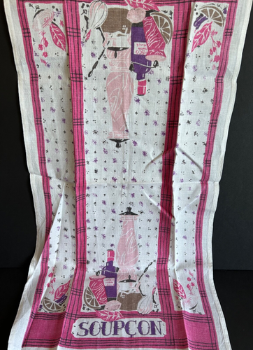 Vintage Tea Towel Pair Set 2 Spices & Vegetables Pinks Purples Mid Century MCM - Picture 3 of 8