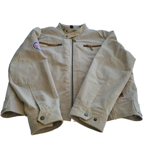 Vintage EMC Wildleder Motorrad Reißverschluss Jacke Größe Large Farbe hellbraun gepolsterte Ellbogen (C - Bild 11 von 24