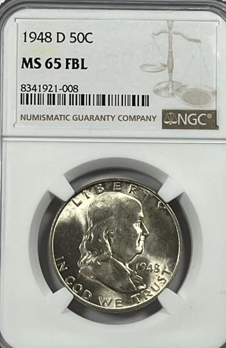 1948-D Franklin Half Dollar : NGC MS65FBL