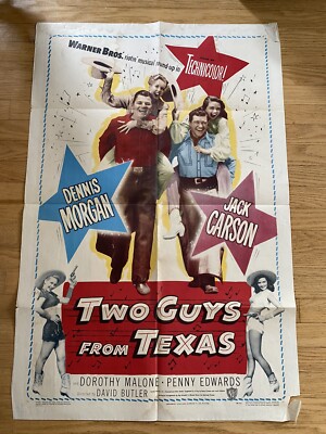 1948 TWO GUYS FROM TEXAS Original One Sheet Movie Poster WESTERN MUSICAL