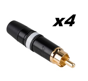 Lot-of-4-Neutrik-Rean-NYS373-9-RCA-Plug-Connector-Black-Gold-White-Indicator