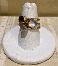 Sundance Catalog Gold Vermeil Garnet, Moonstone, and Pink Quartz Rings Size 7