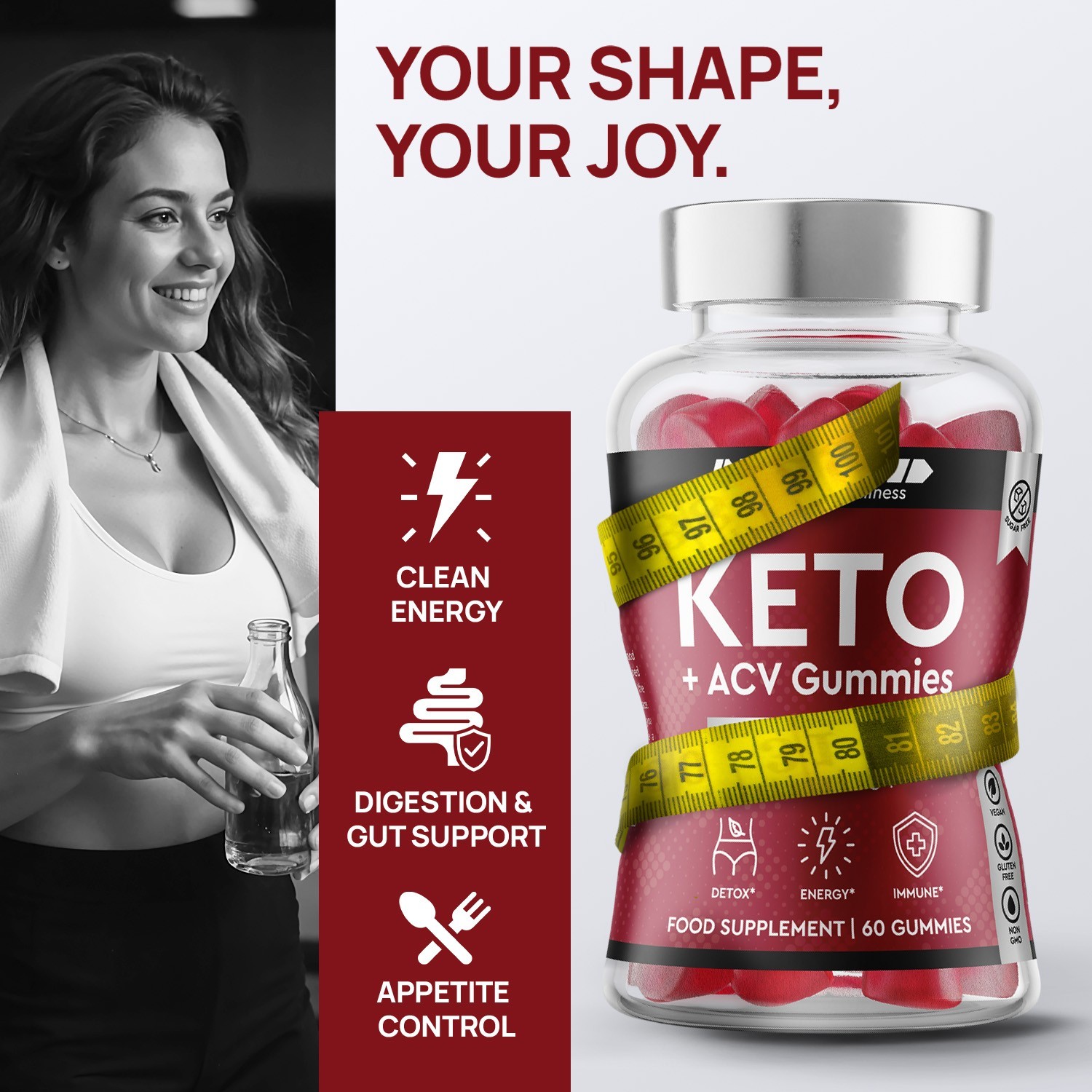 60 Keto Gummies Ketone Fat Burner Weight Loss Dietary Supplement, Adults ACV