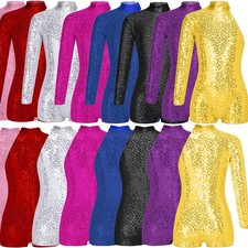 Kids Girls Sequins Ballet Dance Leotard Gymnastic Biketard Bodysuit Dancewear