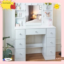 Large Vanity Dressing Table Set With Mirror 10 Led Lights for Girls Xmas Gifts