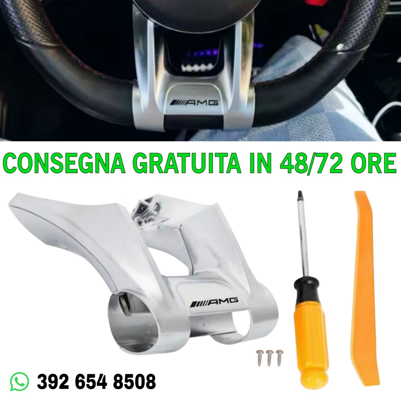 INSERTO BASE VOLANTE AMG COMPATIBILE MERCEDES CLASSE A B C E G CLA CLS - STILE