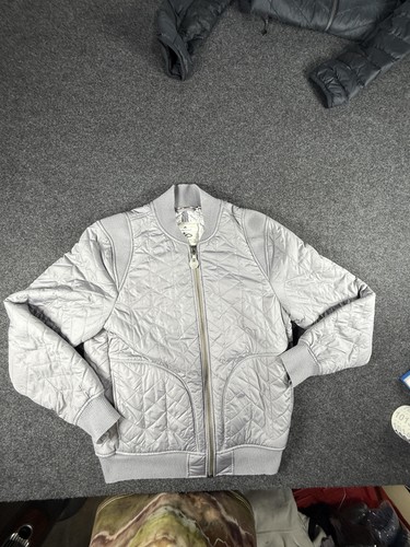 PrAna Jacket Womens Small Gray Quilted Sherpa Lined Bomber Full Zip Pockets - Picture 2 of 14
