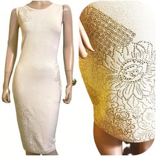 Excellent St John Cream w Gold Embellishments Dress sz 10