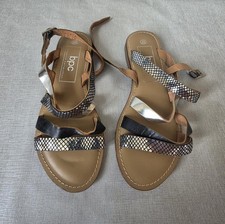 bpc bonprix Women's Black Leather Sandals Size 8 EU 39 Low Block Heel