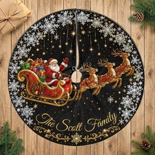 Custom Santa Sleigh Christmas Skirt Tree Santa Claus Deer Snowflake Mat Cover