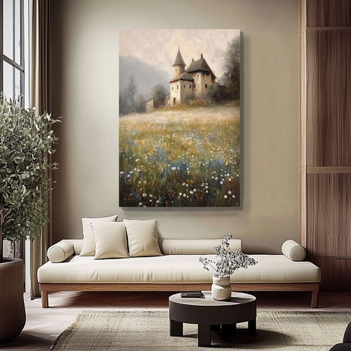 Impresión de pintura de flores silvestres de castillo de cuento de hadas sobre lienzo enmarcado arte de pared caprichoso - Imagen 12 de 15